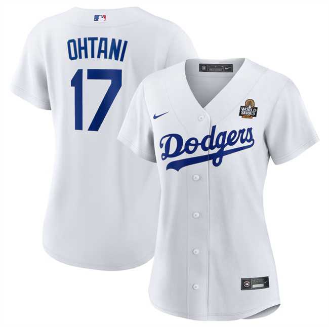 Womens Los Angeles Dodgers #17 Shohei Ohtani White 2024 World Series Cool Base Stitched Jersey(Run Small) Dzhi